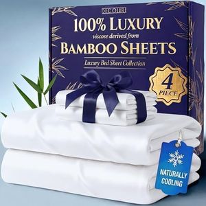 DECOLURE 100% Organic Bamboo Viscose Sheets Queen Size 4 pcs - Ultra Soft & Luxuriously Cooling, 16" Deep Pocket, Double Stitching, Perfect for Hot Sleepers - Luxury Queen Bed Sheets Set (White)