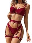Pratiharye Sexy Night Lingerie Set - Non Padded - Underwired - Bikini with Thigh Garter - Sexy Lingerie for Women Honeymoon Dress Babydoll Dress Garter Stocking (Large, Maroon)