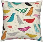 FJTP Creativebug Midcentury Modern Simple Lines Colorful Bird Flax Cotton Hidden Zipper Throw Pillow Covers 18x18 in (Two Sides)