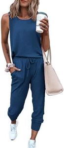 PRETTYGARDEN Women's Two Piece Outfit Sleeveless Crewneck Tops with Sweatpants Active Tracksuit Lounge Wear (Dark Blue,XX-Large)