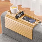 Trendy Trays Bamboo Sofa Armrest Tray - 2 in 1 Couch Arm Tray with Detachable Couch Cup Holder Tray - Anti-Slip Foldable Sofa Table Tray - Cup Holder Tray for Drinks Cup Cellphone Remote Snacks