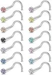 ZS 8-14PCS 20g Tiny Nose Stud Ring Piercing Surgical Steel Nose Bone/L Shaped/Nose Screws Rings Set (14pcs Nose Screws Style(Mixed Color))