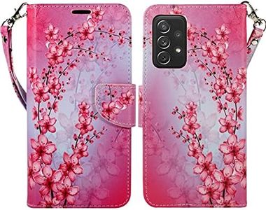 ZASE Samsung Galaxy A32 5G Wallet Phone Case for Women Pouch PU Leather Flip Folio Cute Design Cover w/Kickstand Card Slot Wrist Strap Compatible with Galaxy A32 5G 2021 (Pink Cherry Blossom)