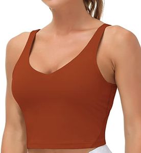 Women’s Longline Sports Bra Wirefree Padded Medium Support Yoga Bras Gym Running Workout Tank Tops(Brick Red, X-Large)