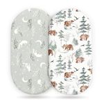 Stretchy Bassinet Mattress Sheets, Ultra Soft Bassinet Sheet 2 Pack, Universal Fitted for Oval Hourglass Rectangular Bassinet Mattress Pad Safe and Snug, Stylish Pattren of Bear and Wolf Print