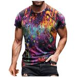 Mens Summer Casual Muscle Tops Short Sleeves Crewneck Fashion Graphic 3D Print Retro Street T Shirts Plus Size Tees Purple