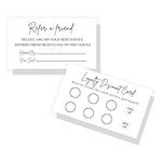 Referral & Loyalty Discount Card | 50 Pack | 3.5 x 2" inches Business Card Size | Business Referrals | Loyalty Punch Cards | Black and White Minimalist Design with Soft Pink Accent 10% 50% discount