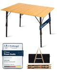 KingCamp Camping Table Bamboo 100x70 cm Folding Table Height Adjustable 42~70cm for 2-6 Persons 4 Folds Camping Table Foldable Loadable up to 80kg