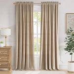 Lazzzy Velvet Curtain Beige Thermal Insulated Curtains 96 Inch Long Drapes for Bedroom Living Room Darkening Window Treatments Rod Pocket, Set of 2, Latte