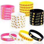 Softball Bracelets Softball Wristband Inspirational Rubber Wristbands Silicone Motivational Stretch Wristbands for Women(48 Pieces)