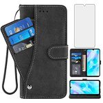 Asuwish Compatible with Huawei P30 Lite Wallet Case and Tempered Glass Screen Protector Flip Folio Credit Card Holder Stand Cell Accessories Phone Cover for Hawaii P30Lite P 30 30Lite Women Men Black