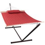 Harbourside 12 FT Outdoor Quilted Hammock with Stand Included, 2 Person Hammock with Heavy Duty Stand, Pillow and Spreader Bars, for Patio Poolside Garden Backyard Lawn, 450lbs Capacity (Red)