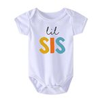 Big Bro Lil Bro Sis Tees Outfit Boy Girl T Shirt Tops Romper Brother Sister Cloth (Colorful Letters 1-LIL SIS, 0-3 Months)