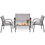 Tangkula 4 Piece Patio Furniture Outdoor Sofa Garden Lawn Sectional Conversation Set Outdoor Garden Poolside Glass Top Tea Coffee Table and Chairs with Smooth Armrest (Gray)