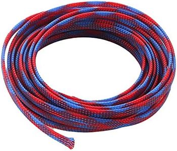 Aicosineg Wire Braided Protective Sleeve for Cable Split Power Cord Protection Flame Retardant Cable Manage Blue and Red 1/4inch 16ft 1Pcs