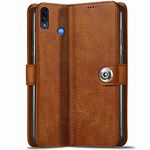 TheGiftKart Motorola Moto E7 Power Flip Cover Back Case | Genuine Leather Finish | Designer Button | Inbuilt Pockets & Stand | Flip Cover for Motorola Moto E7 Power (Brown)