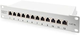 DIGITUS Cat 6A Patch Panel - 12 Ports - RJ45 Jacks - 10-inch Rack Mount 1 Rack Unit - LSA Distribution Field - Shielded - Gray