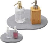 Navaris Diatomaceous Earth Tray Large & Small Set - Trays for Kitchen Soap Bathroom Sink - Water Absorbent Diatomite Pads - Stone Coaster Quick Dry - Gray