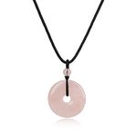 COAI Donut Rose Quartz Crystal Stone Pendant Necklace for Women