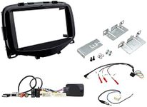 Compatible with Toyota Aygo 2014-2018 Full Car Stereo Installation Kit PIANO BLACK double DIN Fascia, steering wheel control interface, antenna adapter and universal patchlead