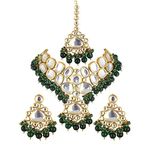 Lucky Jewellery Back Meenakari 18k Gold Plated Green Color Set Uncut Big Faux Kundan Choker Necklace Set For Girl's & Women