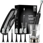 AquaSonic Black Series PRO - Ultra Whitening 40000 VPM Smart Toothbrush with Revolutionary Wireless Charging Glass - 6 Adaptive ProFlex Brush Heads & Travel Case - 4 Modes w Smart Timer