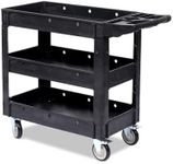 GAOMON Utility Service Cart - 3 Tier Heavy Duty Plastic Toll Cart with Swivel Wheels and Brakes, 550LBS Capacity Work Cart with Ergonomic Storage Handle for Warehouse Garage Cleaning