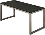 SHW Commercial-Grade Computer Desk Home Office Table, Silver w/Espresso Top, 55-Inch