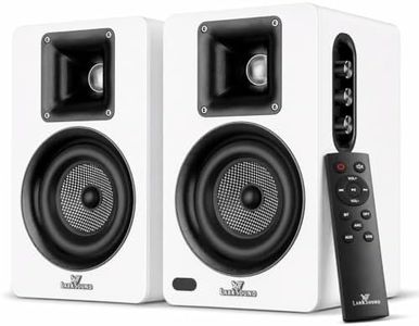 LARKSOUND Active Bookshelf Speakers for Turntable, Powered PC Desktop & TV Audio, Aluminum Horn Tweeter, 4" Woven Glass Fiber Woofer, Built-in Amp, BT/Opt/ARC/AUX/USB, White