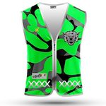 REEFLEXX Men's Cycling Vest - Stylish Hi-Vis Vest with Eye-catching Colours/Patterns and Strong Reflectors - Increased Visibility in Road Traffic, Green Camou Wolf, S-M