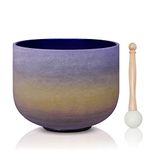 CVNC 440HZ 8 Inch Rainbow Colored A Note Third-Eye Chakra Frosted Quartz Crystal Singing Bowl for Sound Healing and Meditation