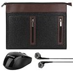 Vangoddy 15 Inch Exo Woolen Felt Compact Zipper Sleeve (Brown Trim) for Dell XPS 15 | Inspiron 15 3000 5000 Series 15.6" Laptop + Wireless Mouse + Headphone