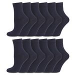 Socksmad Boys and Girls Socks Size 9-12 - 12 Pairs Boys and Girls School Socks - Childrens Socks - Durable, Cotton-Rich, Ankle Length - Back to School Essentials for Kids - Navy Colour