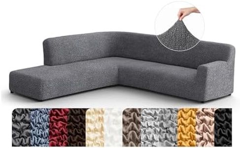 PAULATO BY GA.I.CO. Sectional Sofa Cover - Corner Sofa Cover - Bumper Chaise Couch Covers - Washable Couch with Ottoman Slipcover - Microfibra - Dark Grey (Left Facing Bumper Chaise Sectional)