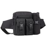 Huntvp Tactical Waist Pack Bag with Water Bottle Pouch Molle Belt Bag Bumbag for Cycling Hiking Walking Outdoors,Black