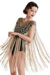 BABEYOND Women's 1920s Shawl Long Fringed Evening Cape Sequin Beaded Party Shawl(blackgold)