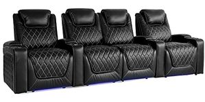 Valencia Oslo Home Theater Seating | Premium Top Grain Italian Nappa 11000 Leather, Power Recliner, Power Headrest, LED Lighting (Row of 4 Loveseat Center, Black)