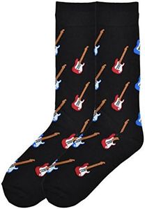 K. Bell Socks mens Music and Musician Fun Novelty Crew Socks, Electric Guitar (Black), Shoe Size: 6-12