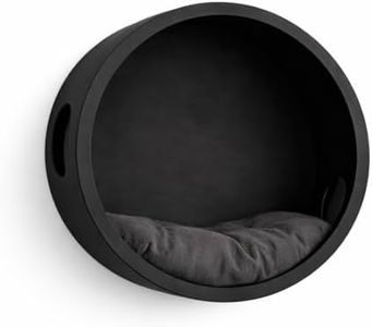 House of Meows Wooden Circular Cat Wall Mount Bed | Wall Mounted Cat Bed & Activity Wall Furniture for Indoor Cats | Birch Wood, Black, XL