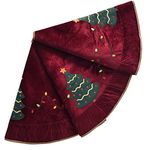 X.Sem Christmas Tree Embroidered Velvet Christmas Tree Skirt with Pleat Velvet Border 50'' Dark Red (Dark Red, 50 inch)