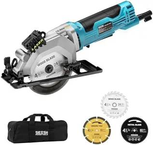 Seesii Mini Circular Saw with Laser Guide,4.8A 4000 RPM Compact Corded Circular Saw with Rip Guide,3 Blades (4-1/2") for Wood,Soft Metal,Tile,Plastic Cutting,Max Cut Depth 1-11/16"(90°),1-1/8" (45°)