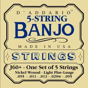 D'Addario J60+ 5-String Banjo Strings, Nickel, Light Plus, 9.5-20