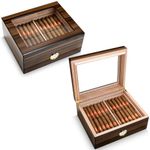 Cigar Humidor Cedar Wood Storage Desktop Box with Hygrometer & Humidifier Hold up 50 Cigars(Brown)