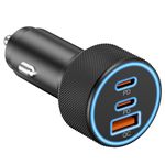 USB C Car Charger, 3-Port 67W Dual USB-C & USB-A Car Charger PD/QC Fast Charging Adapter Cigarette Lighter for iPhone 15/16/14/13/12, Samsung Galaxy S24/S23/S22/Ultra, Pixel 8/7/6, Android