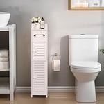 ShellKingdom Toilet Paper Holder Stand, Small Bathroom Storage Cabinet with Doors and Shelves, Slim Storage Cabinet for Bathroom Small Spaces Corner Floor - White