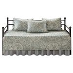 Comfort Spaces Twin Daybed Bedding Sets - Kashmir 5 Pieces All Season Daybed Cover Quilt Set - Soft Microfiber Blue Paisley Printed with Solid Grey Reverse