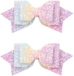 Multicolor Sparkling 5 Inch Glitter Hair Bows - Set of 2 Alligator Clips for Girls, Teens, Toddlers（Rainbow）