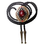 Ruby Western Totem Bola Bolo Tie for Men Women Leather Rope Wedding Necklace Western Cowboy Necktie (Ruby West Totem)