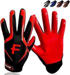 Football Receiver Gloves Youth Pair,Ultra Stick Palm Grip Gloves for Kids Age 5-14 Small Large XL Medium, Black White Blue Red Orange Durable Breathable Flexible American (Red, Large)