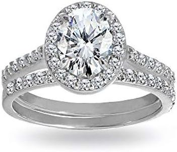 Sterling Silver Cubic Zirconia Oval-cut Halo Bridal Wedding Band Engagement Ring Set, Size 7